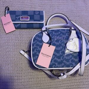 Juicy Couture Denim and White Satchel Bag